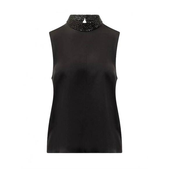 NEW TOM FORD sequins and strass embroidered top in black